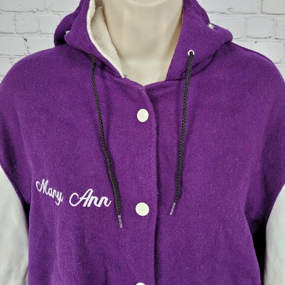 VTG DeLong Retro Purple Wool Hooded Varsity Letterman Jacket USA Made Size 40 - Picture 9 of 15